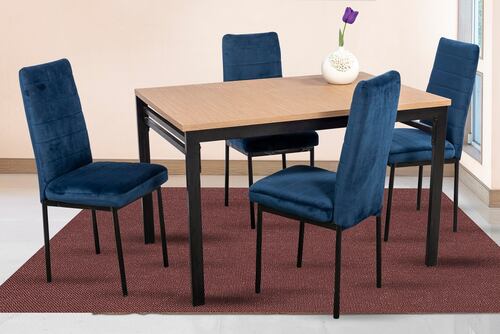 Comedor Troya 4 Azul Sillas Tubulares y Cubierta de Tablero.
