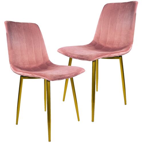 Silla Eames Tapizada Kit 2 Sillas Comedor Vintage Terciopelo Rosa Patas Doradas Minimalista