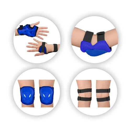 Kit Seguridad Skate Juvenil Azul Plástico PU Alta Resistencia Ajuste Velcro