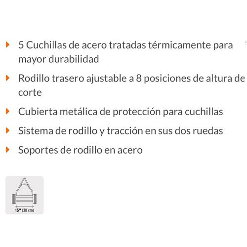 Podadora Manual  15" Cortadora de Pasto-Hierba sistema de Rodillo 5 Cuchillas Jardin Jardinera Truper POMA-15