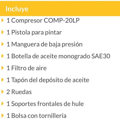 Comprensor de 20 L ,2-1/2" HP incluye Manguera ( 5 m ) y Pistola para Pintar Carpinteria y Pintura Combo COMP-KIT20P PRETUL 