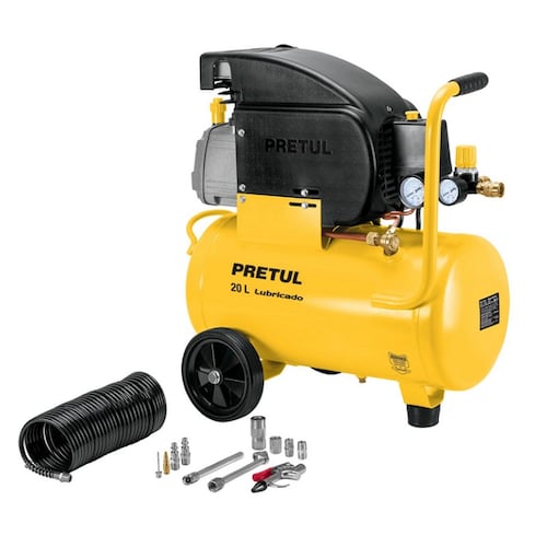 Compresor de 20 L ,2-1/2" HP Incluye Manguera y Accesorios Neumáticos Pistola Sopleteadora Combo Pretul COMP-KIT20P2