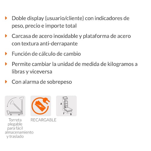 Bascula Comercial de Plataforma 40x50Cm Plegable Electrónica Truper BAS-200PLA hasta 200Kg Calidad Premium Recargable