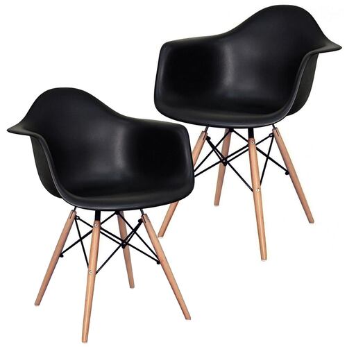 Pack 2 Sillones Eames Brazo Vintage Silla Comedor Negro