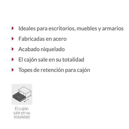 Par de Correderas Para Cajon de extensión total de 45mm x 45cm Para escritorios Muebles y Armarios Hermex COR-445 