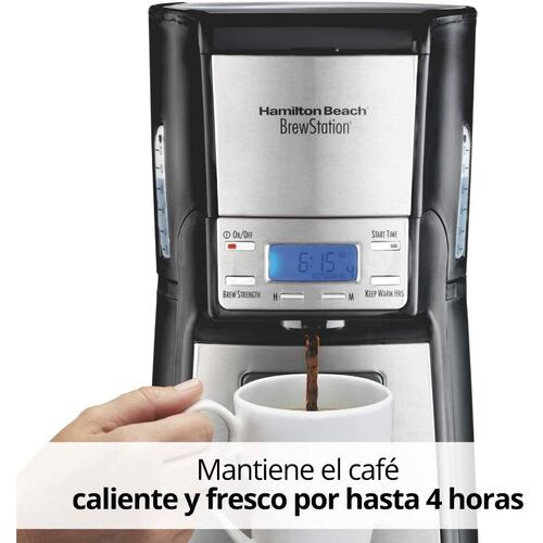 Cafetera Hamilton Beach  programable, Dispensador automatico  Plata y Neg 48465