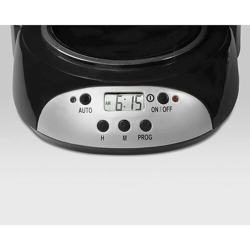 Cafetera Hamilton Beach programable de 12 tazas, jarra de vidrio, negro y plateado, 49465R
