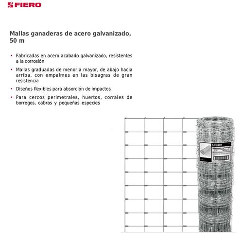 Malla Ganadera de Acero Galvanizado, 1.40 X 50 m Cercos Perimetrales, Huertos, Corrales MAGA-50X14 FIERO 