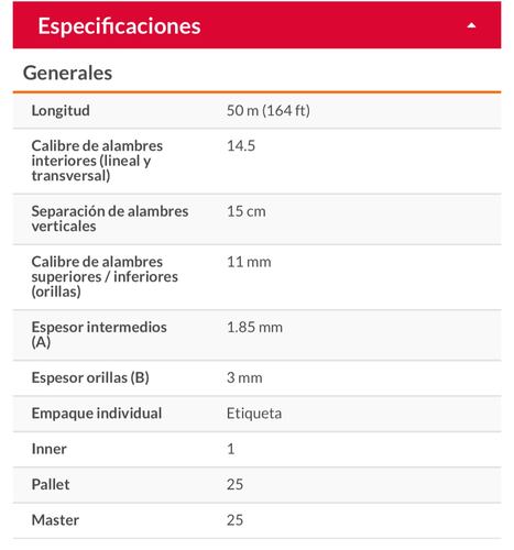 Malla Ganadera de Acero Galvanizado, 1.40 X 50 m Cercos Perimetrales, Huertos, Corrales MAGA-50X14 FIERO 