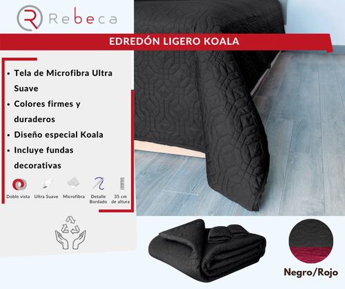Edredón Ligero Koala Microfibra suave- Dos vistas - Individual -Negro/Rojo