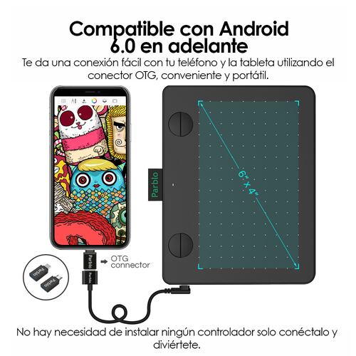 Tableta Digitalizadora Diseño Dibujo 6x4 pulgadas Parblo A640 V2 Negra .