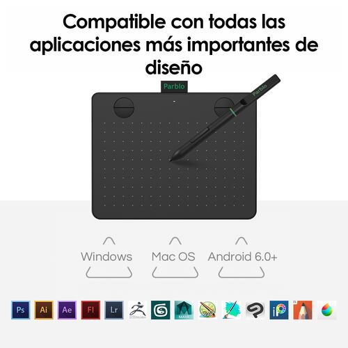 Tableta Digitalizadora Diseño Dibujo 6x4 pulgadas Parblo A640 V2 Negra .