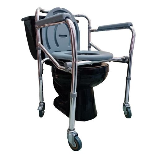 Silla Baño Comodo Cromado de Aluminio Con Ruedas Para Discapacitados.