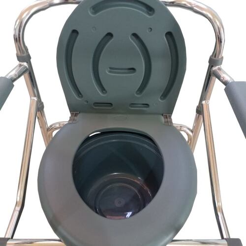 Silla Baño Comodo Cromado de Aluminio Con Ruedas Para Discapacitados.