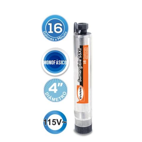 Bomba sumergible Evans para cisterna 1/2 HP 115V Acero Inoxidable