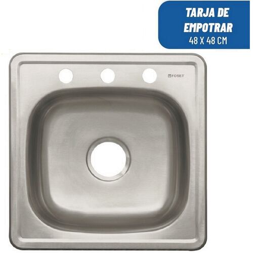 Tarja de empotrar para Cocina-Casa -Hogar 48 x 48 cm,de acero Inoxidable para Contracanasta de 3 1/2"TA-48B  Basic