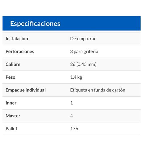 Tarja de empotrar para Cocina-Casa -Hogar 48 x 48 cm,de acero Inoxidable para Contracanasta de 3 1/2"TA-48B  Basic