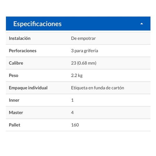 Tarja de empotrar 50 x 53 cm para Regadero para Cocina-Casa -Hogar de acero inoxidable 304  TA-553 Foset ara mayor durabilidad 