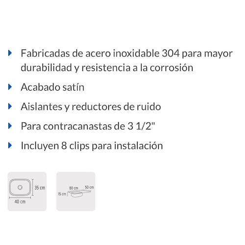 Tarja de empotrar 80 x 50 cm, tina derecha Fregadero Cocina -Casa -Hogar de Acero Inoxidable TA-851D FOSET 
