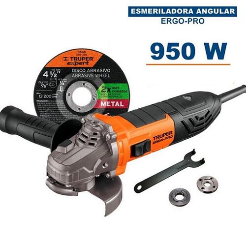 Esmeriladora Angular de 4 1/2" Ergo Pro Anti fatiga Cómoda Truper de 950W ERGO-4590 Pulidora Cortar Desbastar