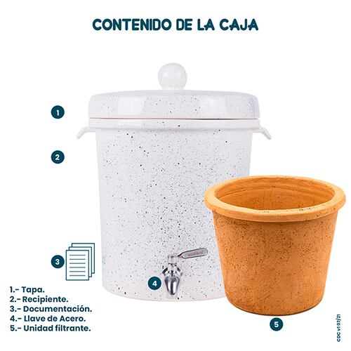 Ecofiltro Purificador Dispensador  y Filtro de Agua Cerámica Mediano (8 L) Blanco Puntos.
