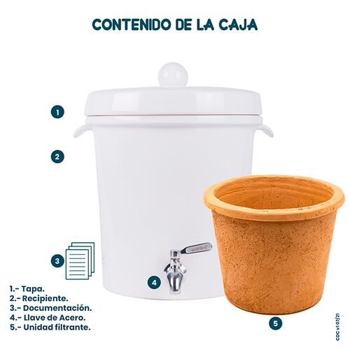 Ecofiltro Purificador Dispensador y Filtro de Agua Cerámica Mediano (8 L) Blanco solido.