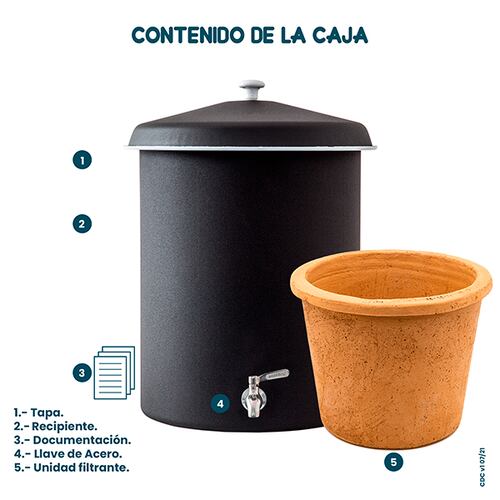 Ecofiltro Purificador Dispensador y Filtro de Agua Peltre Grande (27 L) Llave de Acero Negro