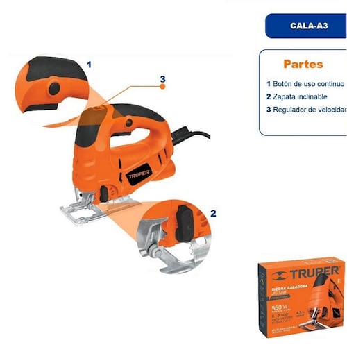 Sierra caladora, profesional,cortes por ambos lados y Regulador de velocidad  550 W CALA-A3 TRUPER 