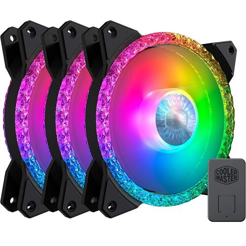 3 Ventiladores Cooler Master 120mm MasterFan MF120 PRISMATIC RGB Controlador MFY-B2DN-203PA-R1