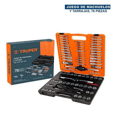 Juego de Machuelos y Tarrajas Kit Maletín  Truper de 76 Pzas J-MATA-76 para  fabricar y reparar cuerdas dañadas o desgastadas