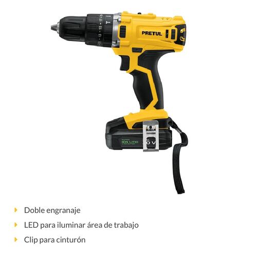 Rotomartillo de 1/2 Pretul Inalámbrico de Batería de Ion Litio de 20v ROTI-20P2 perfora Concreto Metal Madera desatornillador Taladro con Luz Led