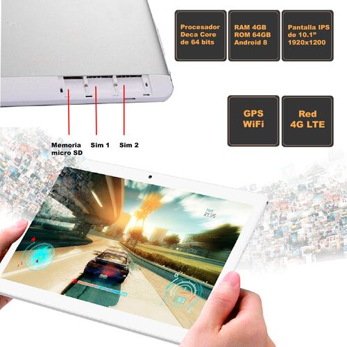 TABLET VAK 101 DECACORE 10" 64GB 2 SIMS 4G ANDROID 5MP TURBO .