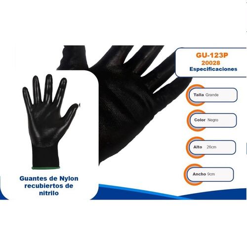 Guantes de seguridad Antiderrapantes Mecánica -Mantenimiento-Construcción fabricado de nylon , Talla Grande ,GU-123P  Pretul