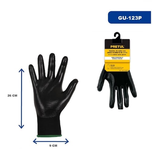 Guantes de seguridad Antiderrapantes Mecánica -Mantenimiento-Construcción fabricado de nylon , Talla Grande ,GU-123P  Pretul