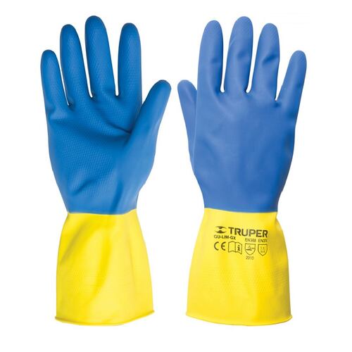 Guantes Medianos de látex reforzados Neopreno  ,Uso Domestico Limpieza casa y Manejo de Productos Químicos TRUPER 