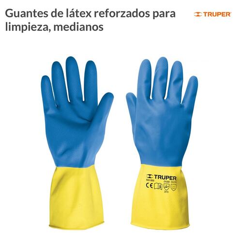 Guantes Medianos de látex reforzados Neopreno  ,Uso Domestico Limpieza casa y Manejo de Productos Químicos TRUPER 