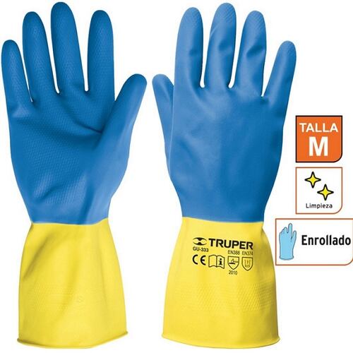 Guantes Medianos de látex reforzados Neopreno  ,Uso Domestico Limpieza casa y Manejo de Productos Químicos TRUPER 