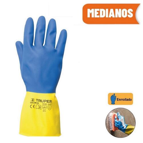 Guantes Medianos de látex reforzados Neopreno  ,Uso Domestico Limpieza casa y Manejo de Productos Químicos TRUPER 