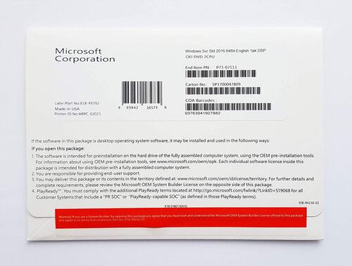 WINDOWS SERVER 2016 STANDARD MICROSOFT CAJA OEM FACTURAMOS