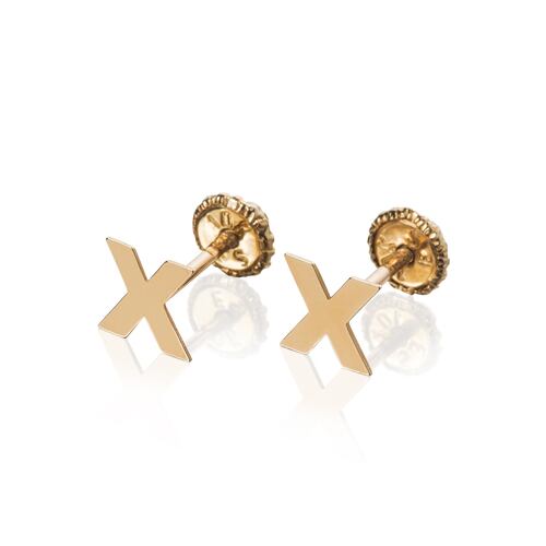 Aretes de oro 14K broquel X marca GIALLO jewelry joyería mexicana