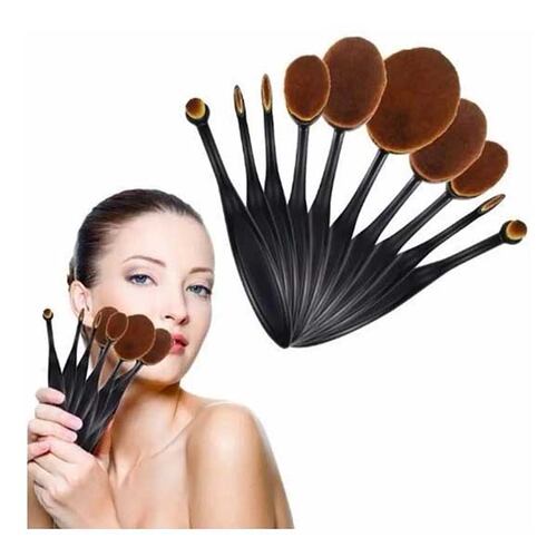 SET 10 BROCHAS OVALADAS PARA MAQUILLAJE PROFESIONAL