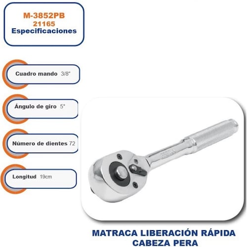 Matraca liberación rápida, cabeza pera, cuadro 3/8", herramienta M-3852PB Pretul