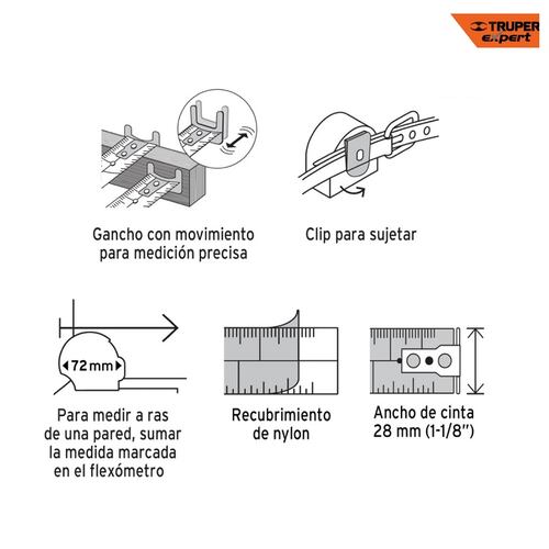 Metro-Cinta metrica Flexómetro XTRA de 5.5 m, cinta 28 mm Naranja  FF-5528 TRUPER