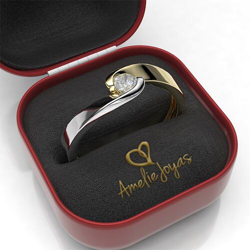 Anillo de Compromiso con 10 puntos Diamante Natural Certificado Oro 14K Amelie Joyas