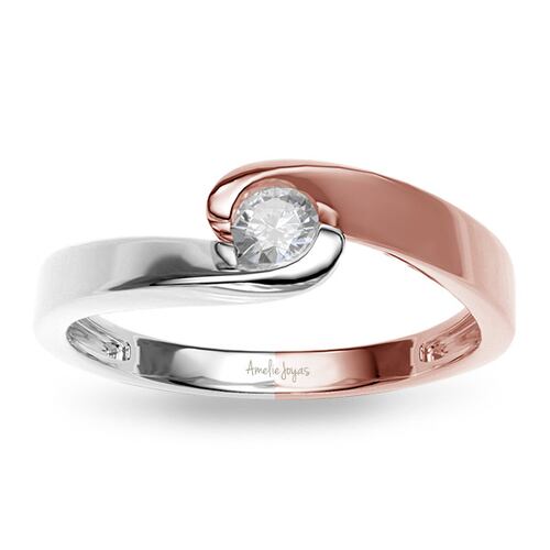 Anillo de Compromiso con 10 puntos Diamante Natural Certificado Oro 14K Amelie Joyas