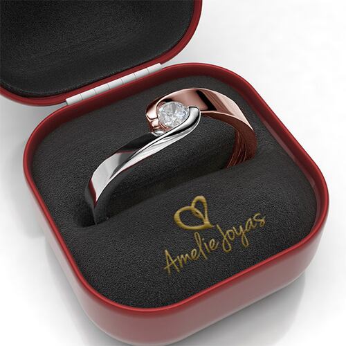 Anillo de Compromiso con 10 puntos Diamante Natural Certificado Oro 14K Amelie Joyas