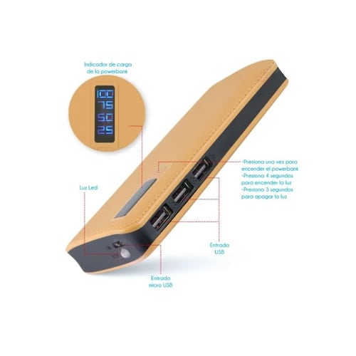Powerbank Bateria De Carga Extra 22000mah 3usb Con Linterna Café.