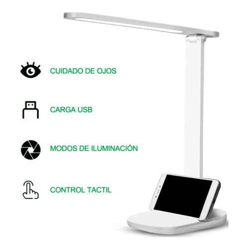 Lámpara Led De Lectura Para Escritorio, Recargable Usb con soporte para celular