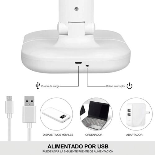 Lámpara Led De Lectura Para Escritorio, Recargable Usb con soporte para celular