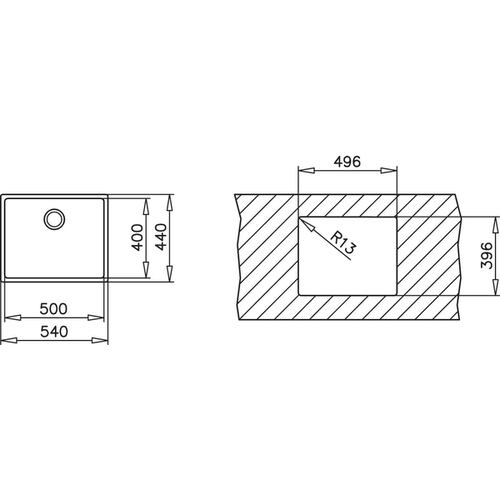 Tarja Submontar Teka BE LINEA RS15 50.40 de 54 cm (21") Una Tina Acero Inox.